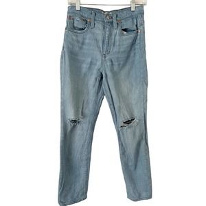 Madewell High Rise Slim Crop Boyjean Distressed Light Wash Women’s Size 25